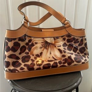 MX Brown Leopard and Floral Print Women's Bag